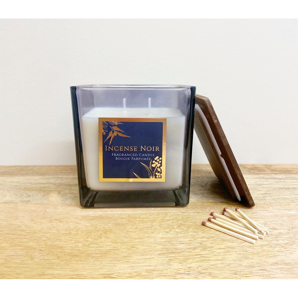 Incense Noir Scented Candle with Wooden Lid, Sophisticated Aroma